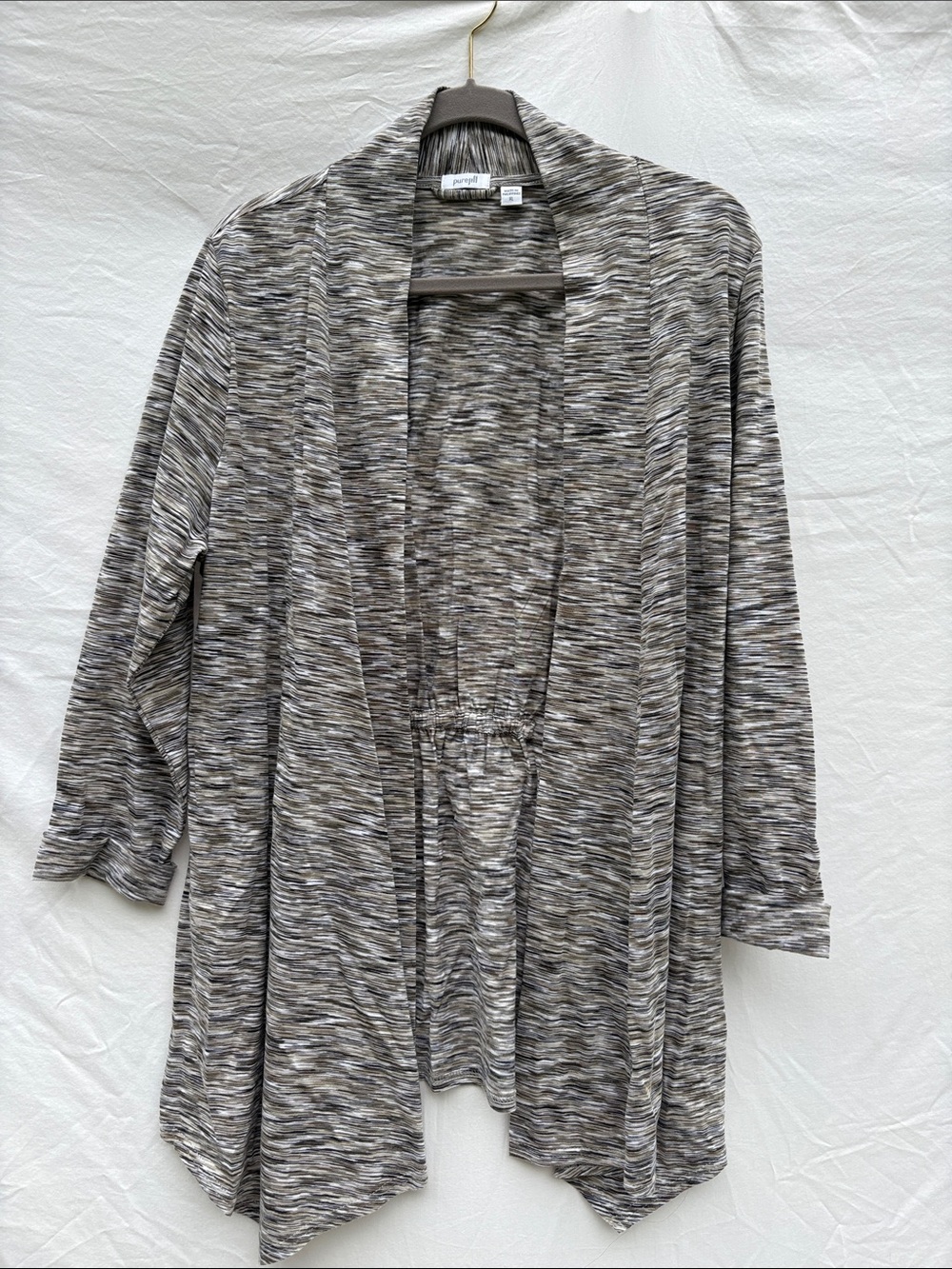 Pure Jill Open-Front Marled Cardigan in Gray/Cream
